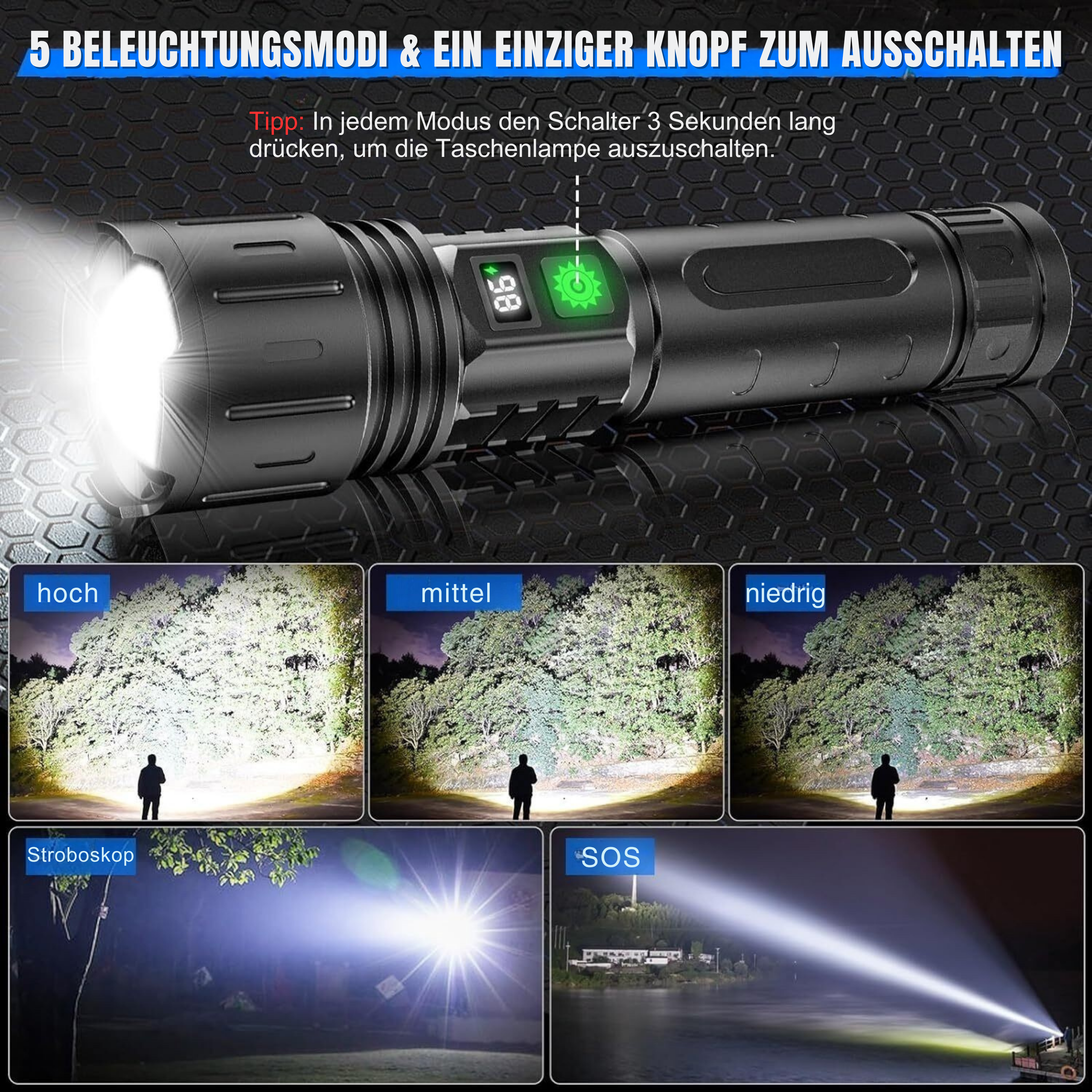 UltraBeam 100,000 Lumen Taschenlampe – Superhell & Vielseitig für jede Situation