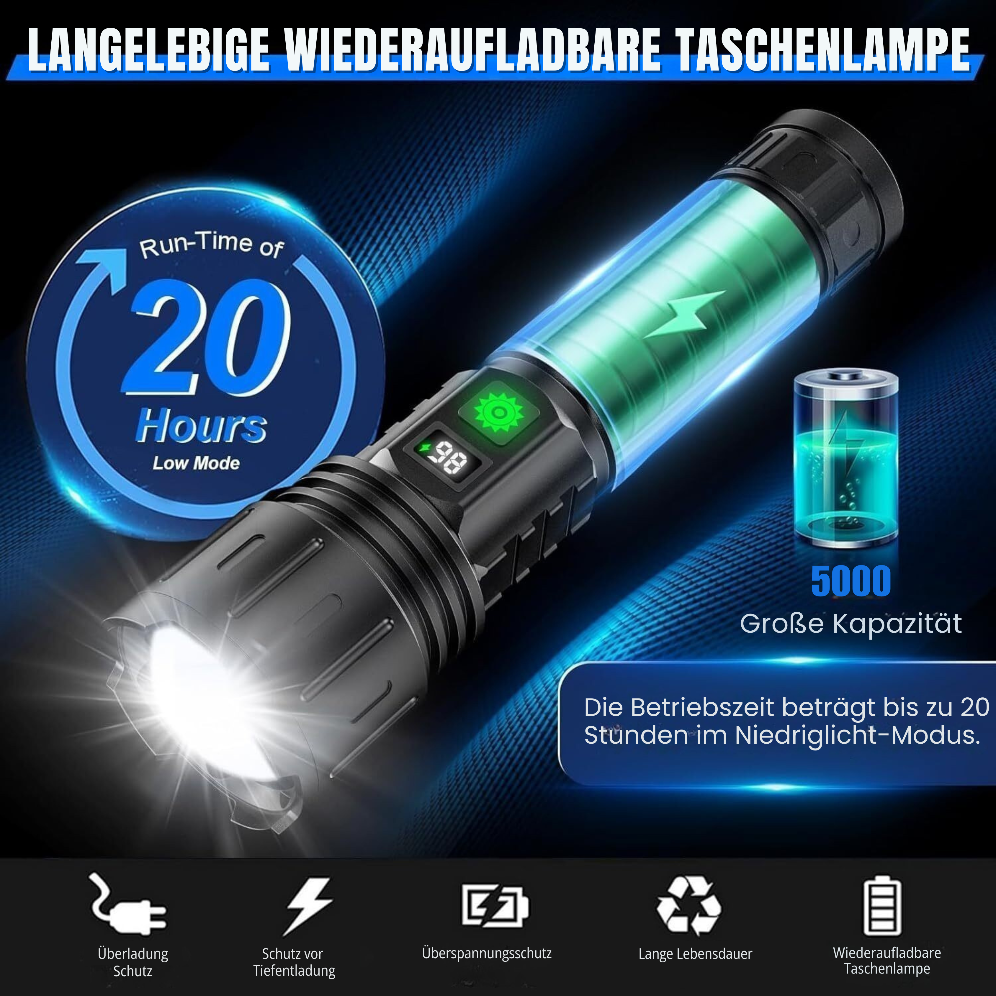UltraBeam 100,000 Lumen Taschenlampe – Superhell & Vielseitig für jede Situation