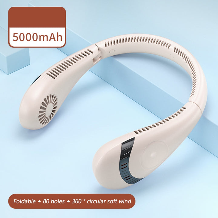 Summer Air Cooling USB wiederaufladbarer blattloser Halsventilator