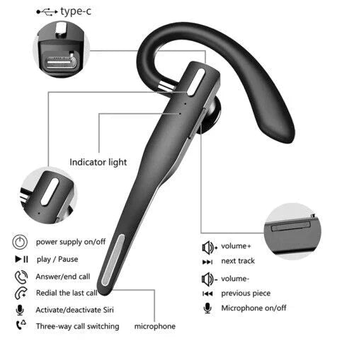 Trucker Dual Mic Kabelloses Bluetooth 5.1 Headset/Ohrhörer mit Geräuschunterdrückung